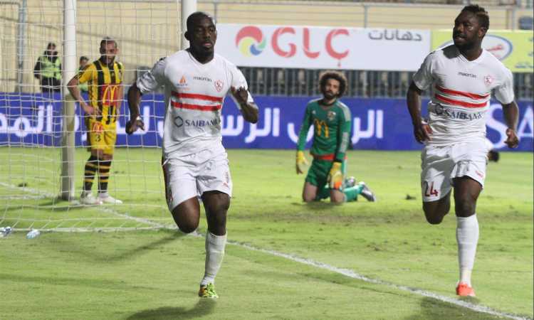 كوفي يحتفل بهدفه مع الزمالك أمام المقاولون