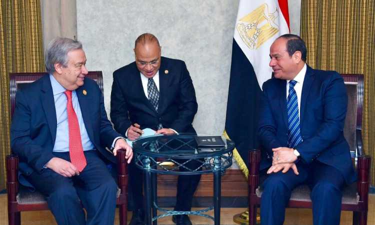 السيسى خلال لقاءه بسكرتير عام الأمم المتحدة