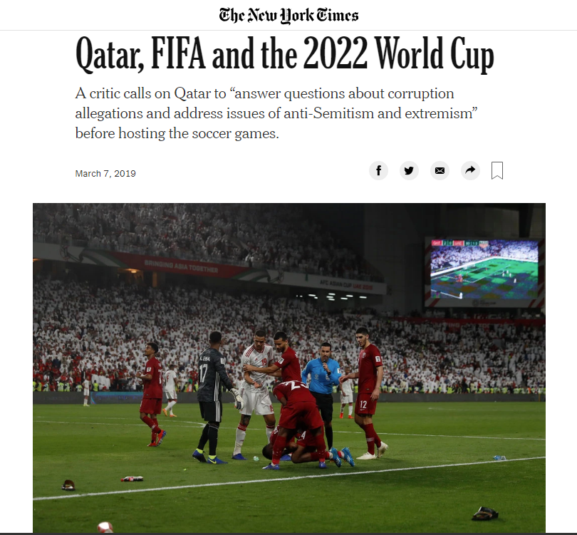 نيويورك تايمز عن كأس العالم وقطر الداعمة للإرهاب