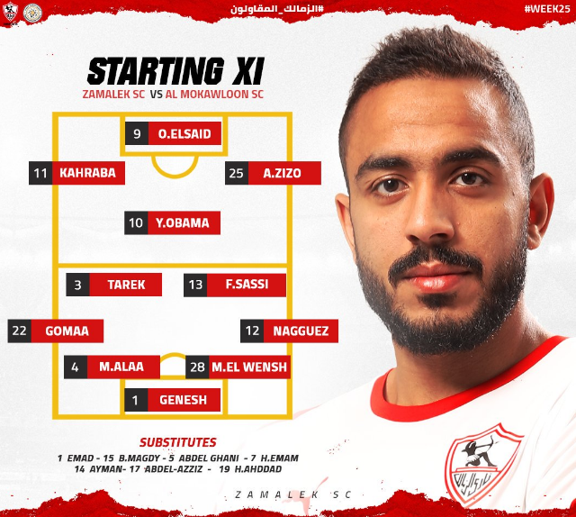 تشكيل الزمالك أمام المقاولون