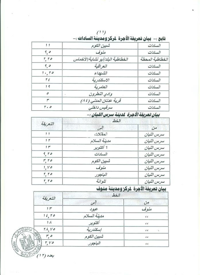 تعريفة الركوب بالمنوفية