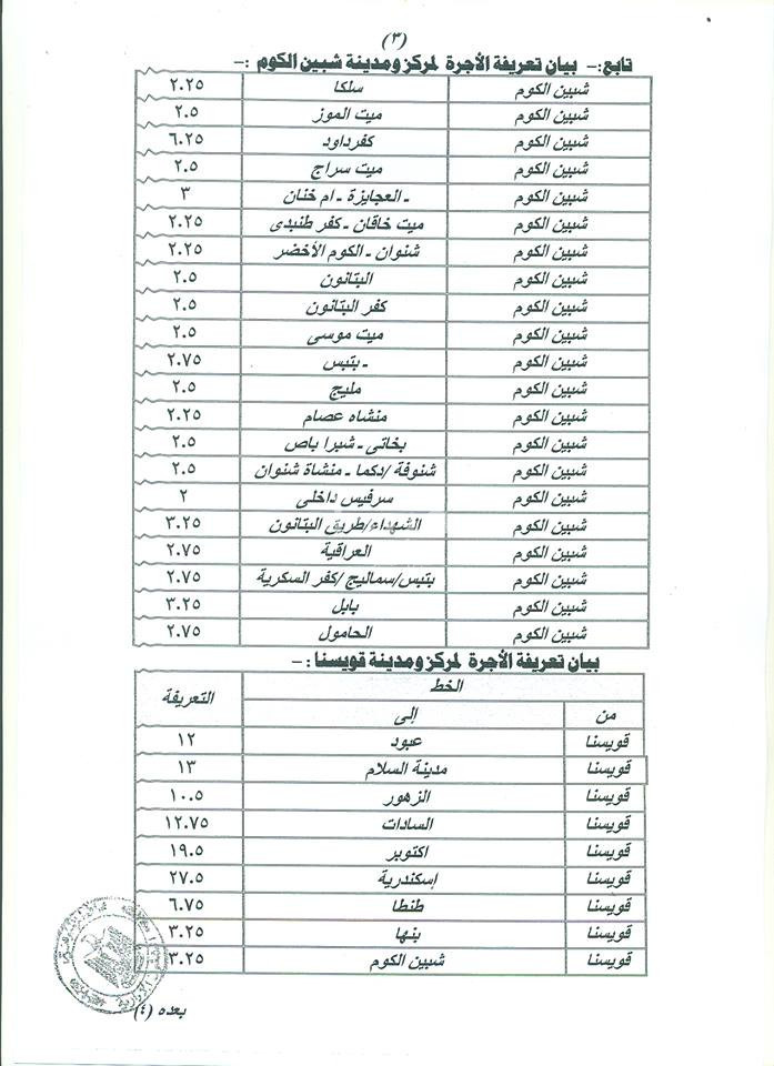 تعريفة الركوب بالمنوفية