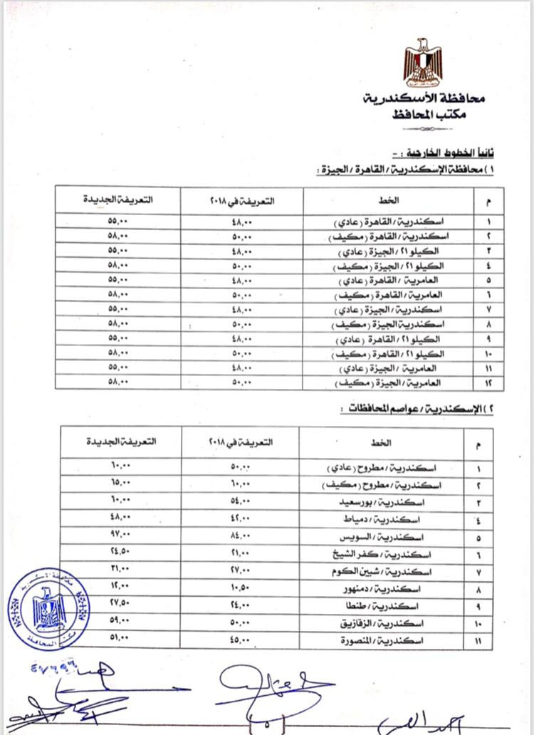 تعريفة الركوب في الإسكندرية