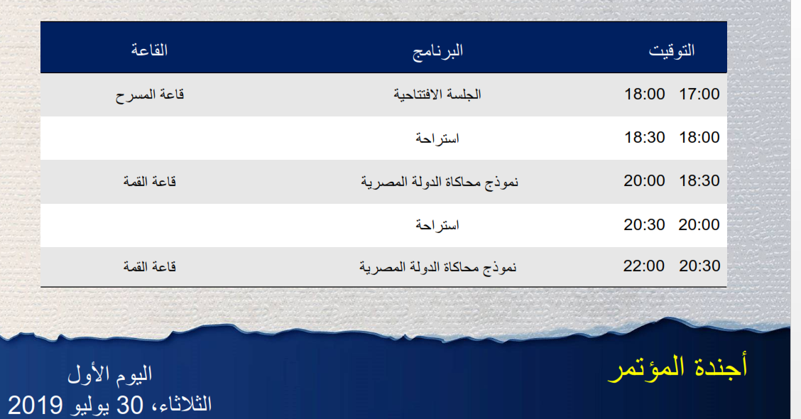 جدول أعمال مؤتمر الشباب