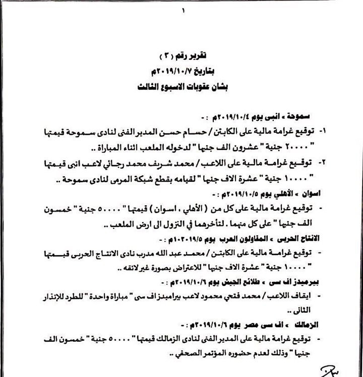 قرارات  إدارة المسابقات بالاتحاد المصرى لكرة القدم