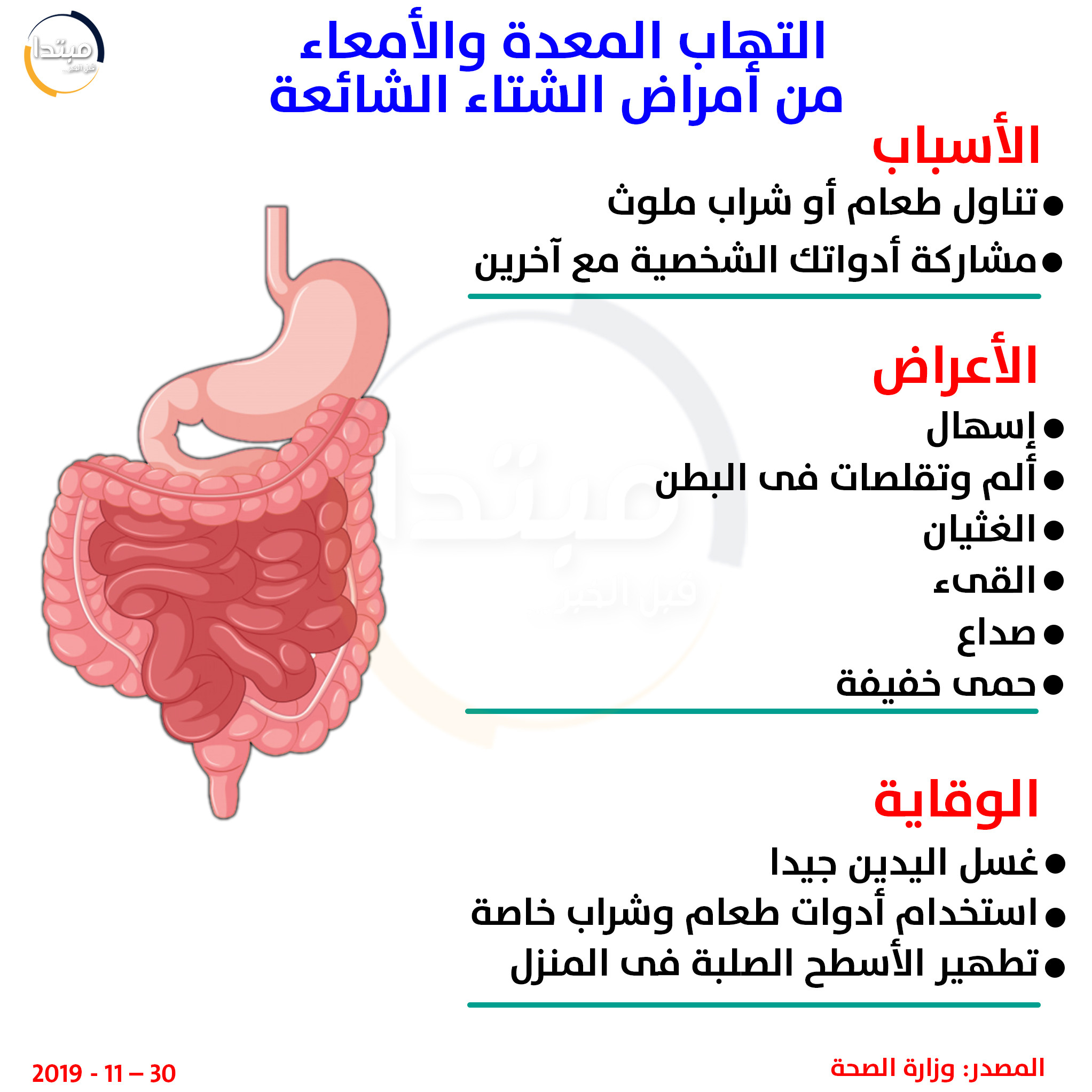 إنفوجراف .. 3 طرق للوقاية من التهابات المعدة والأمعاء | مبتدا, image size:2045x2045