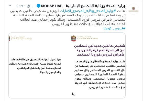 ارتفاع حالات كورونا فى الإمارات