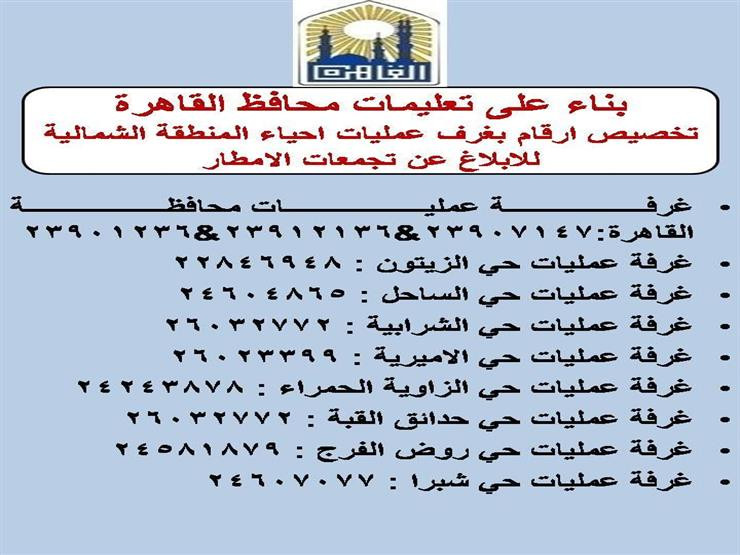 أرقام الخطوط الساخنة لتلقى شكاوى الأمطار