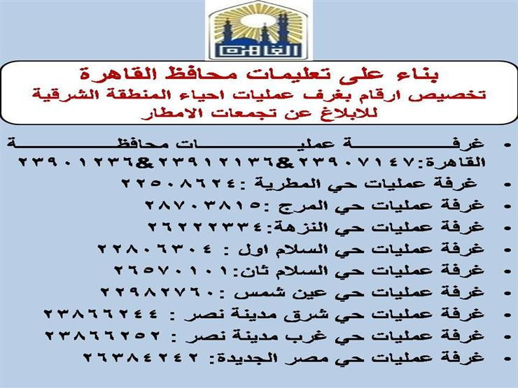 أرقام الخطوط الساخنة لتلقى شكاوى الأمطار