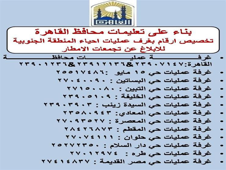 أرقام الخطوط الساخنة لتلقى شكاوى الأمطار