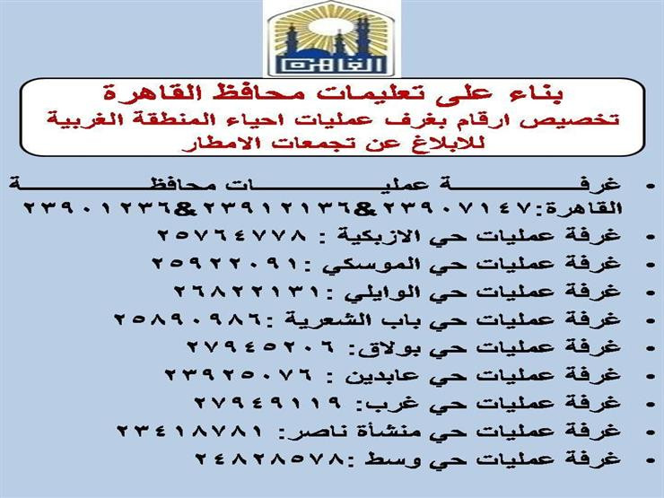 أرقام الخطوط الساخنة لتلقى شكاوى الأمطار