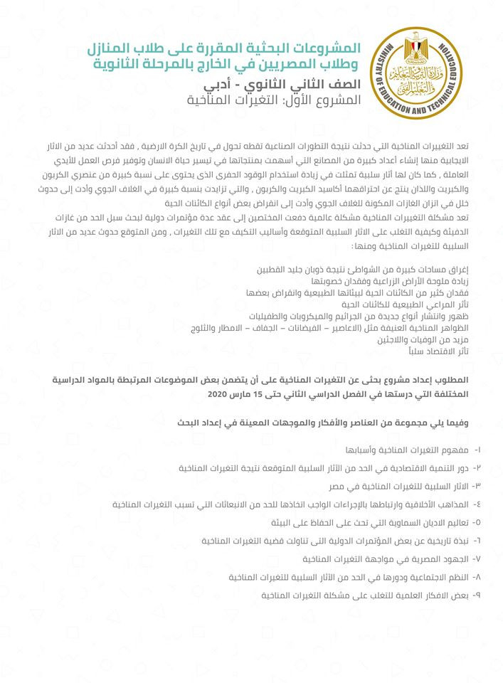مشروعات البحث لطلاب أولى ثانوى المنازل وأبناؤنا فى الخارج