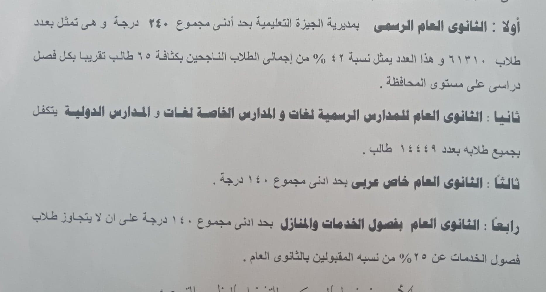تنسيق القبول للثانوى بالجيزة