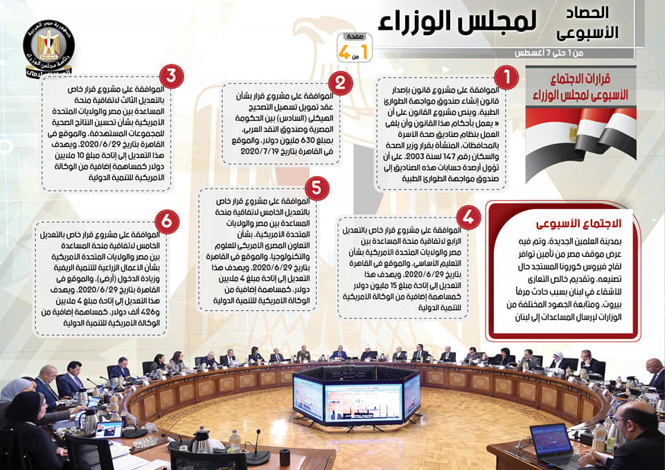 الحصاد الأسبوعى لمجلس الوزراء