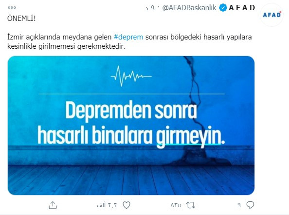 آفاد تحذر من دخول المبانى المتضررة جراء زلزال تركيا