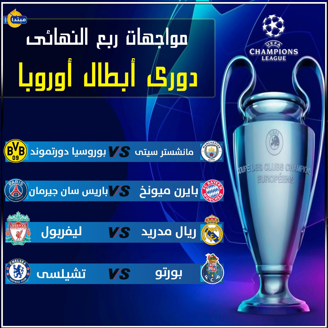 مواجهات ربع نهائى دورى أبطال أوروبا