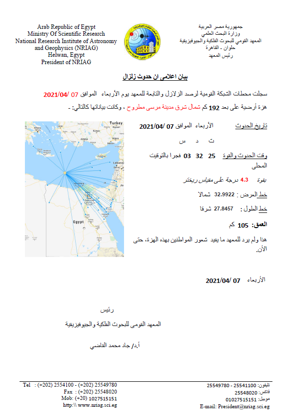 هزة أرضية بالقرب من مطروح