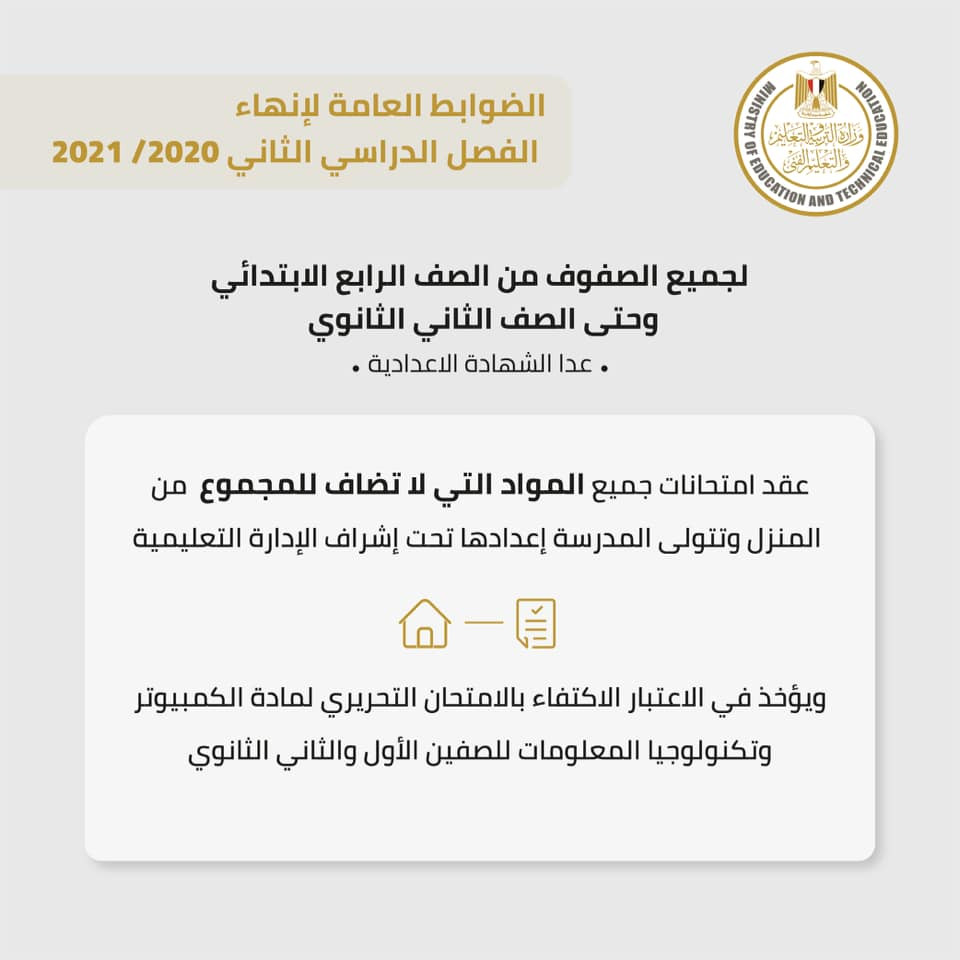 الضوابط العامة لإنهاء الفصل الدراسى الثانى