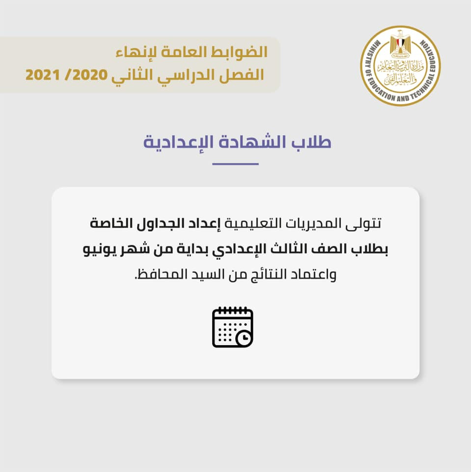 الضوابط العامة لإنهاء الفصل الدراسى الثانى