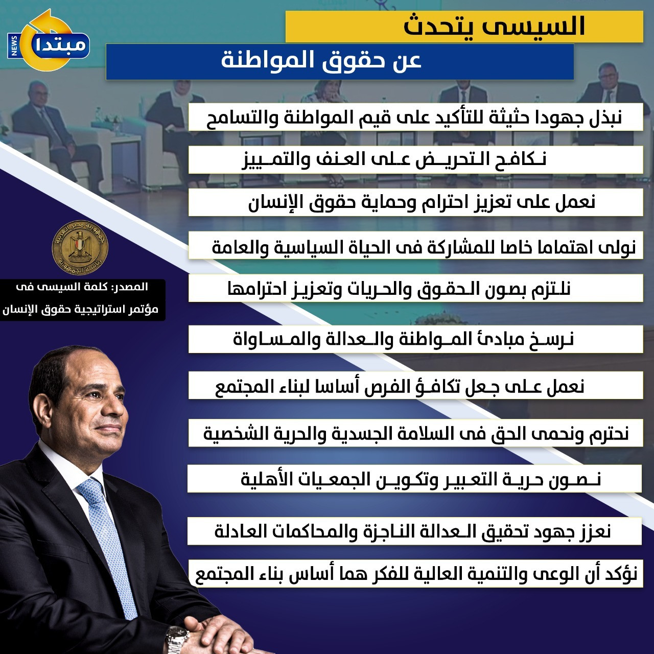 السيسى يتحدث عن حقوق المواطنة