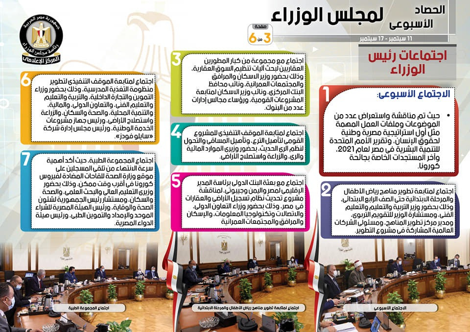لقاءات واجتماعات رئيس الوزراء فى أسبوع