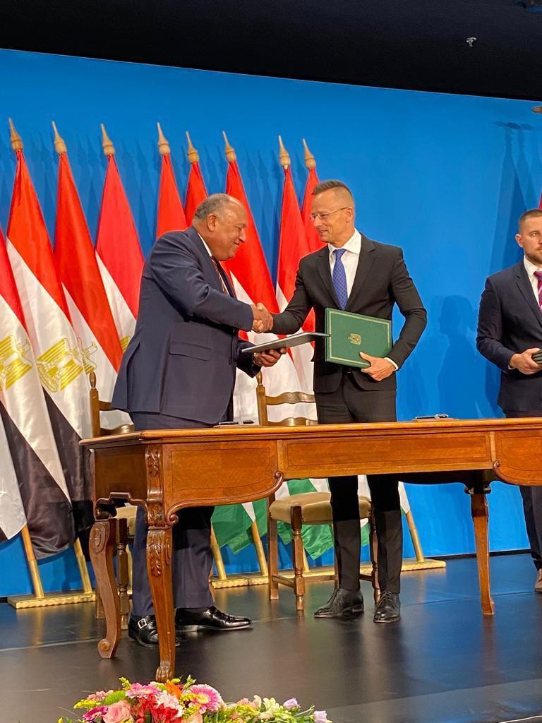 سامح شكرى مع نظيره المجرى