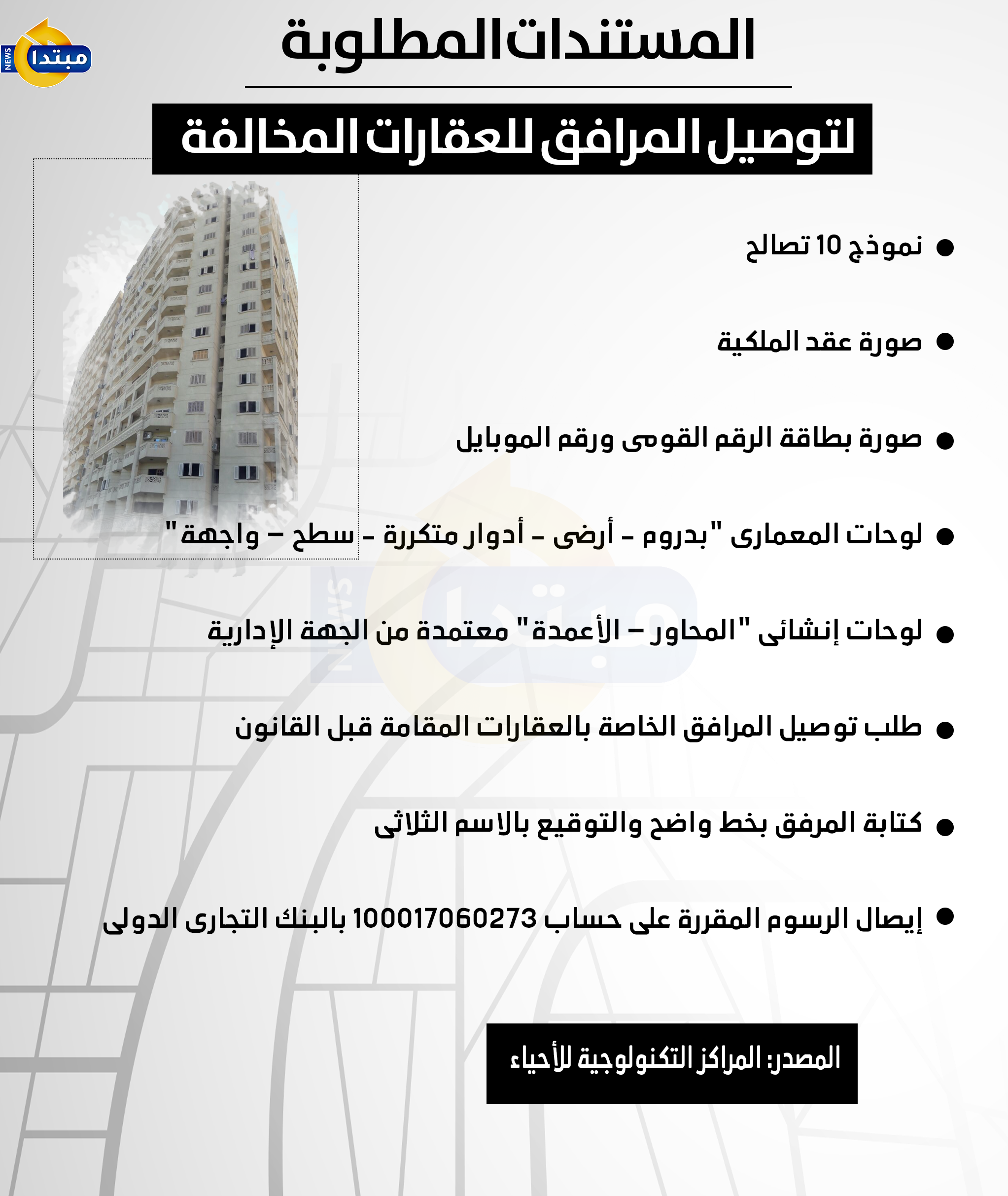 إنفوجراف.. المستندات المطلوبة لتوصيل المرافق للعقارات المخالفة