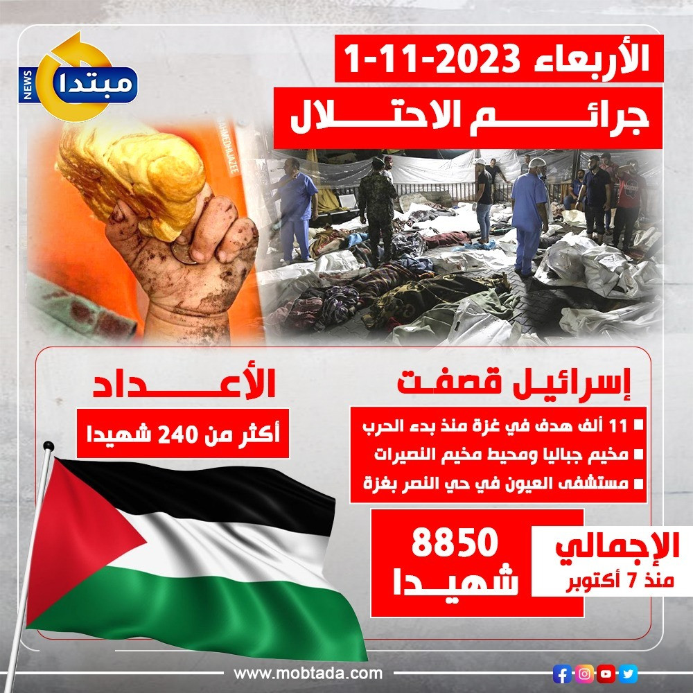جرائم الاحتلال الأربعاء 1 نوفمبر 2023