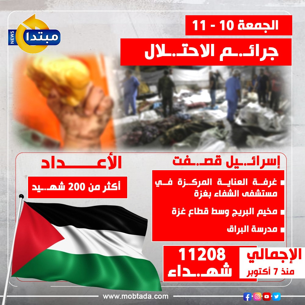إنفوجراف جرائم الاحتلال الجمعة 10 نوفمبر 2023