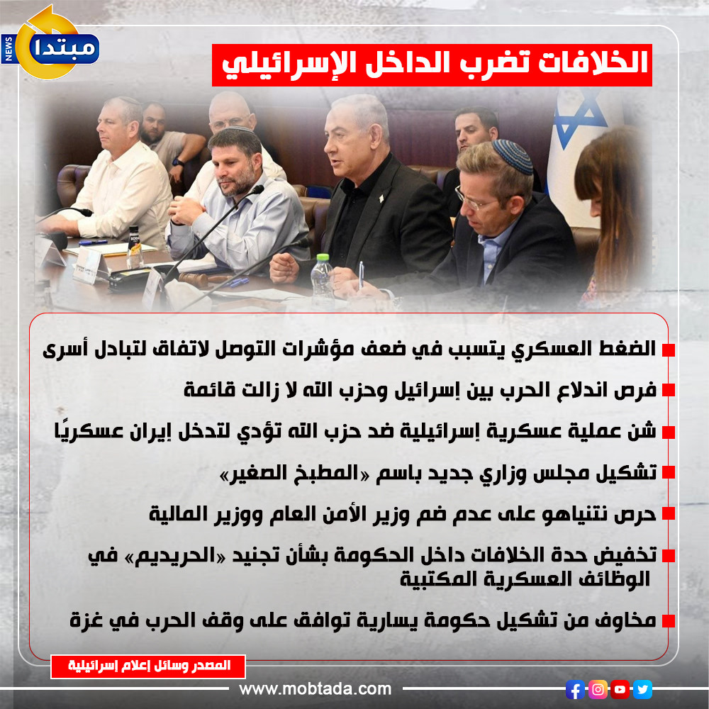 الخلافات تضرب الداخل الإسرائيلي الخلافات تضرب الداخل الإسرائيلي