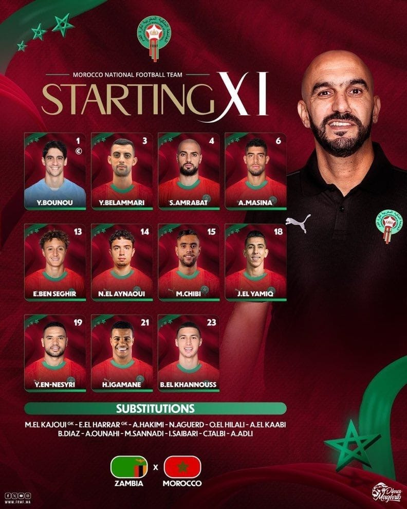 زامبيا ضد المغرب.. تشكيل أسود الأطلس