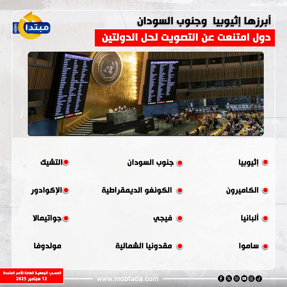 أبرزها إثيوبيا وجنوب السودان.. دول امتنعت عن التصويت لحل الدولتين
