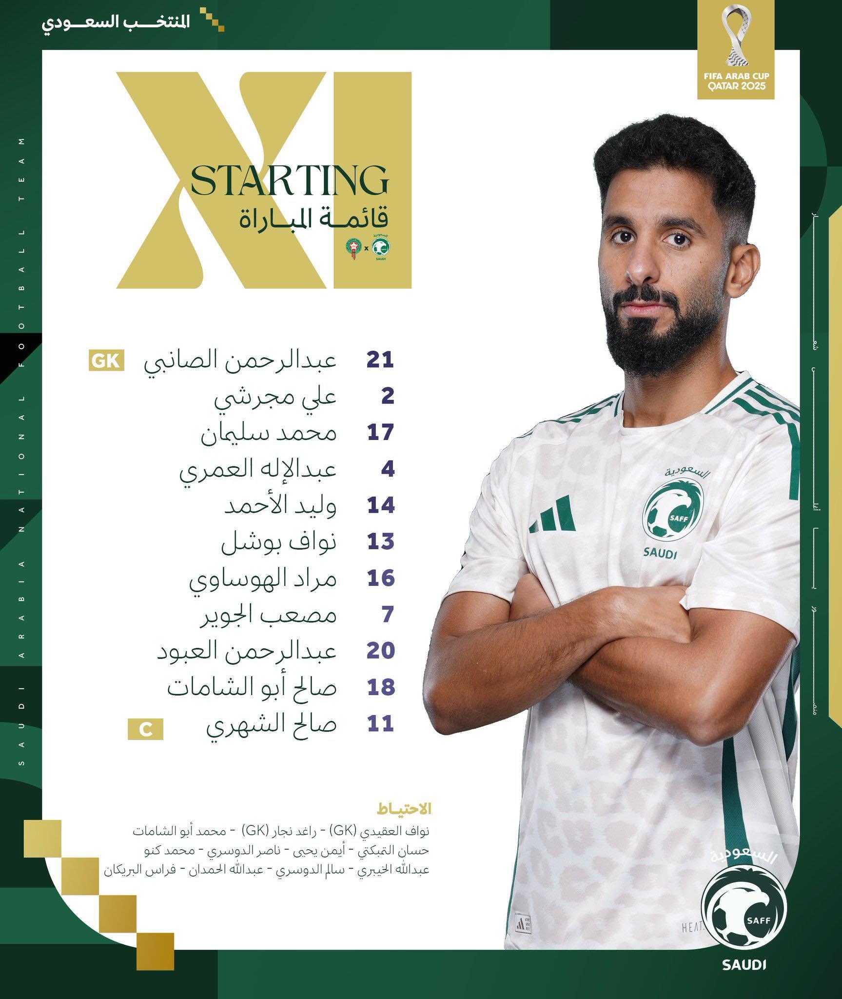 المغرب ضد السعودية.. تشكيل الأخضر