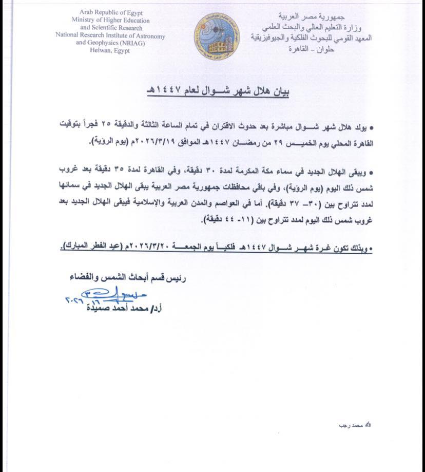 موعد عيد الفطر في مصر فلكيًا
